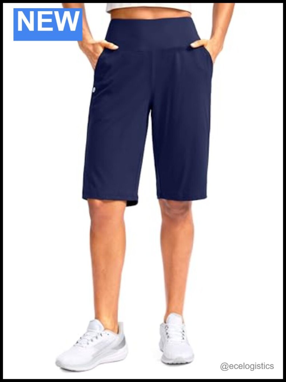 Women's 12" Bermuda Long Shorts with Pockets High Waisted Stretch Knee Length